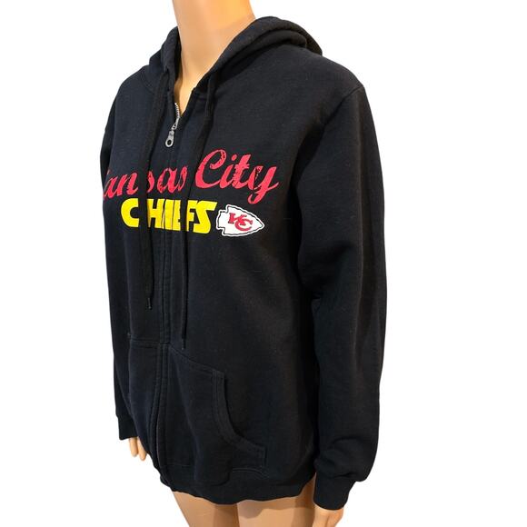 Kansas City Chiefs Black Zip Up Hoodie Large - Picture 2 of 5